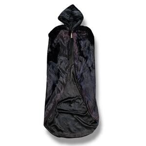 Vintage Jessica McClintock Gunne Sax Hooded Cloak Cape Black Velvet Gothic OS‎